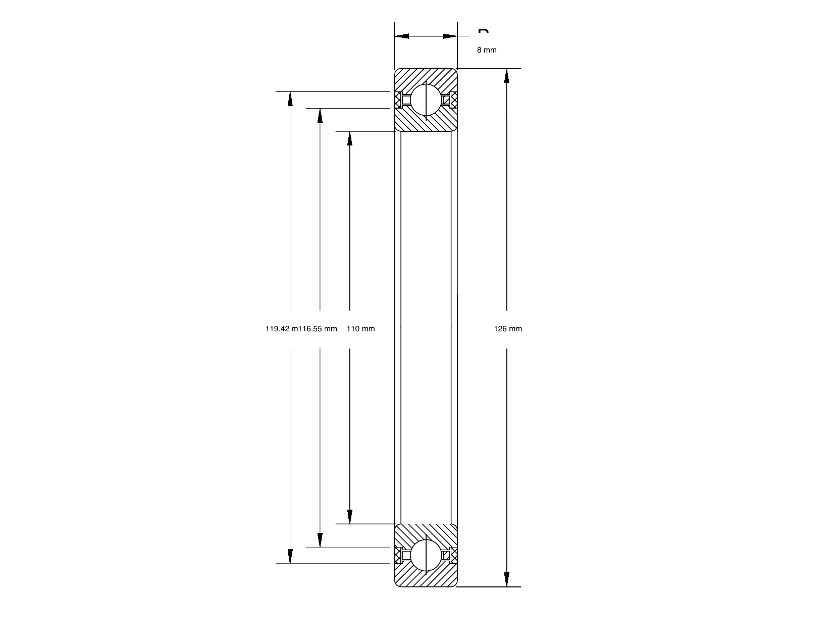 PRIUS BEARINGS J11008CP0 dimensioned mechanical drawing