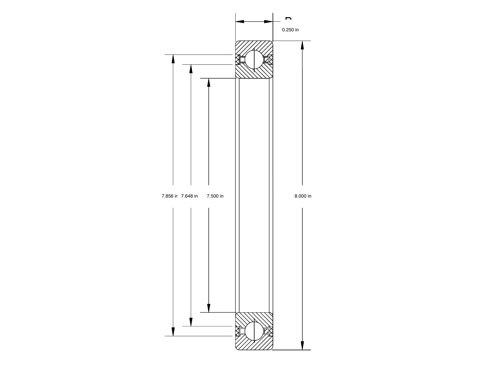 PRIUS BEARINGS JA075CP0 dimensioned mechanical drawing