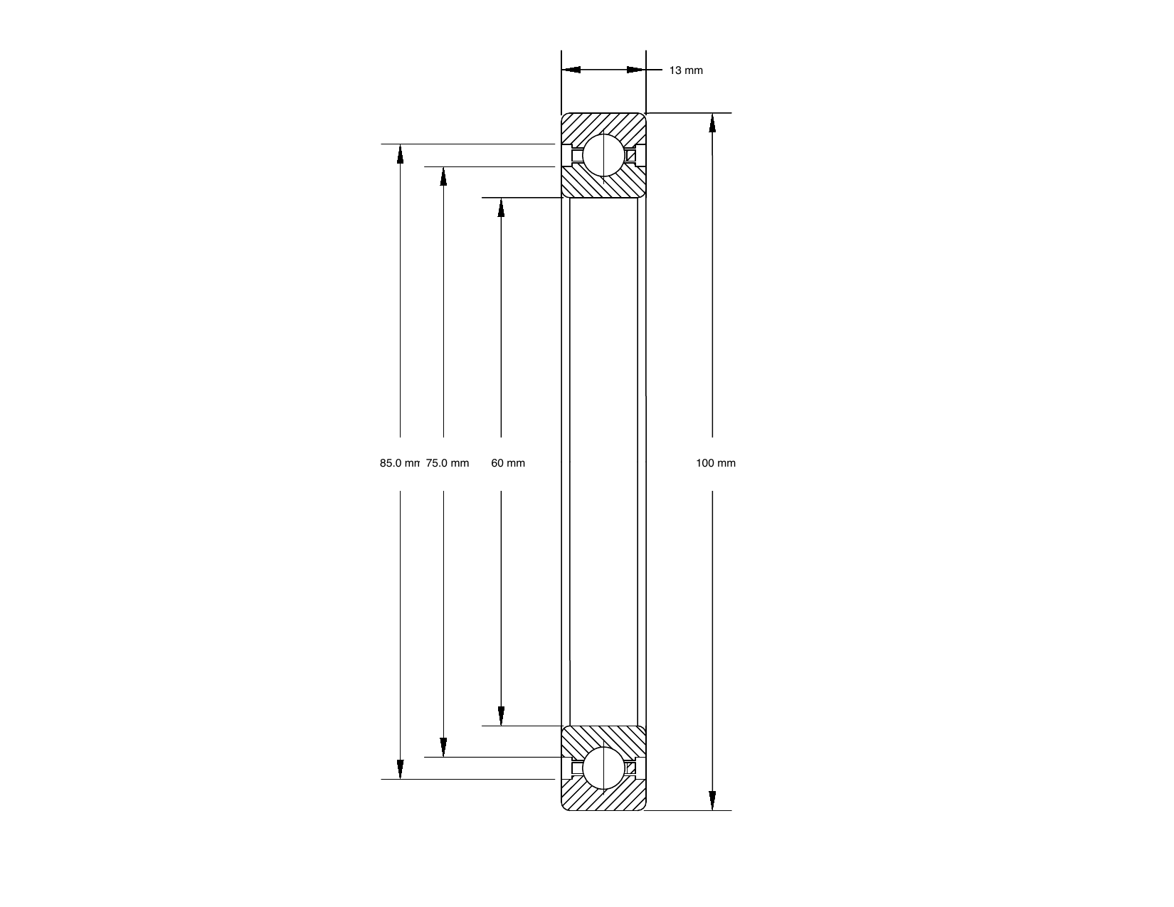 PRIUS BEARINGS K06020CP0 dimensioned mechanical drawing