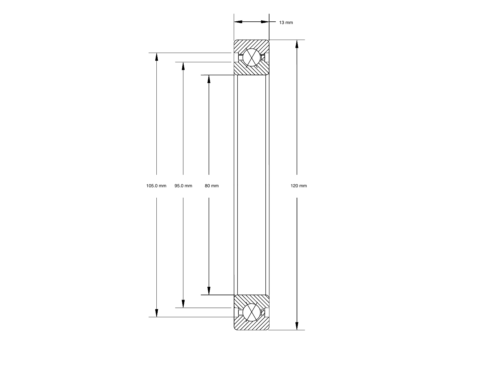PRIUS BEARINGS K08020XP0 dimensioned mechanical drawing