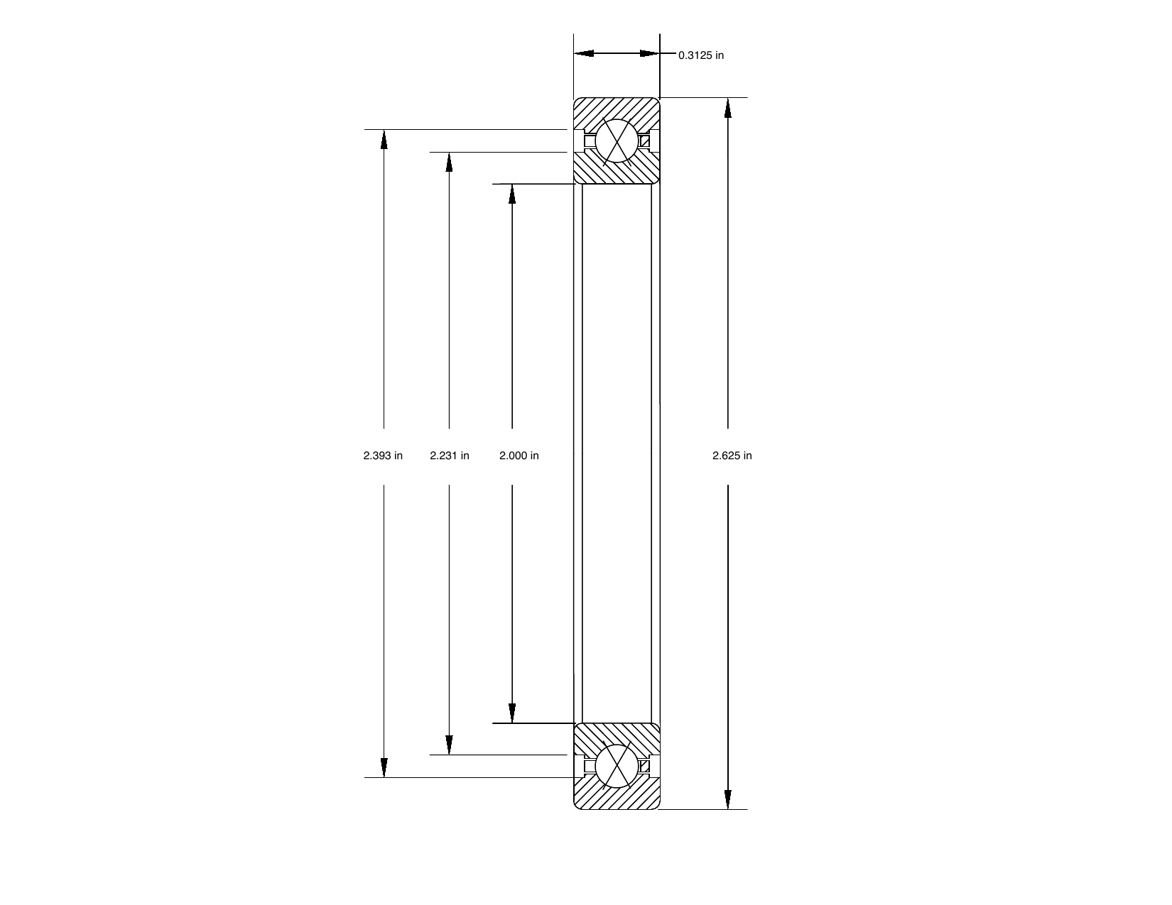 PRIUS BEARINGS KB020XP0 dimensioned mechanical drawing