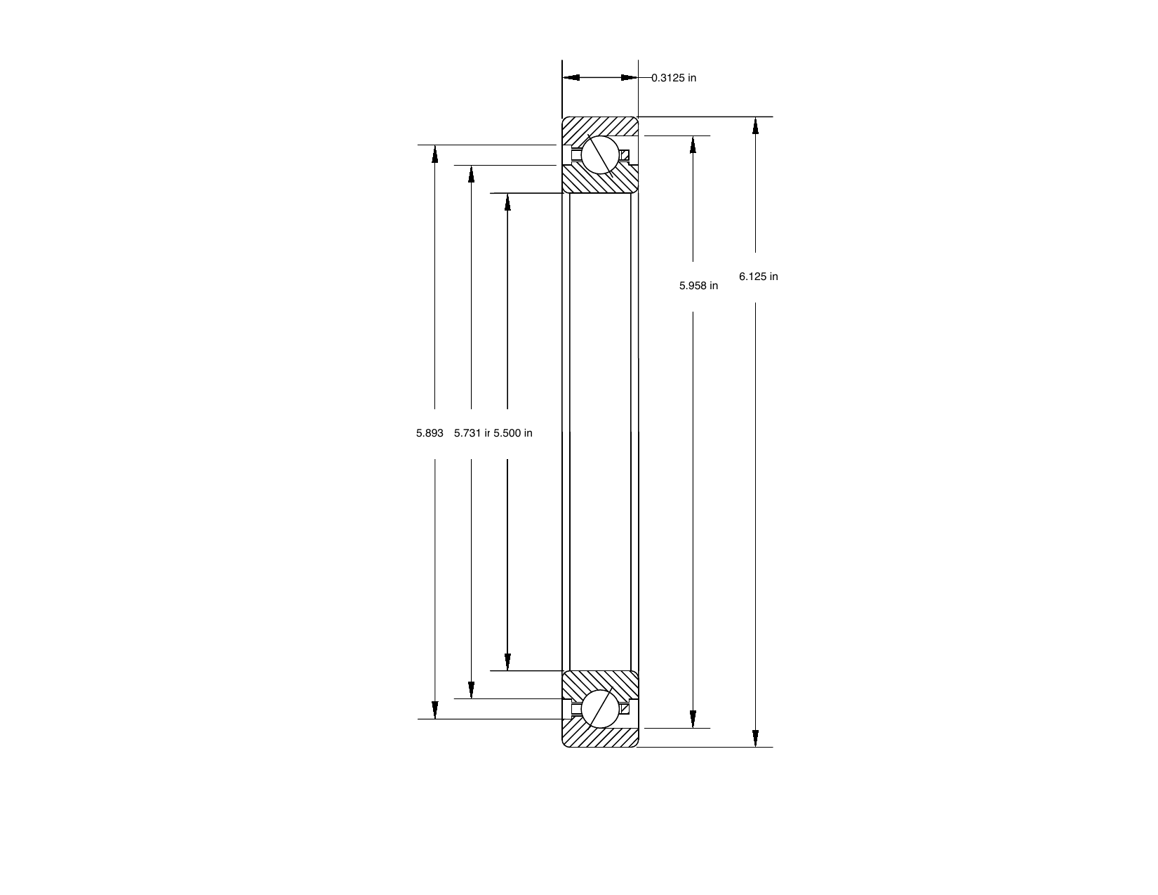 PRIUS BEARINGS KB055AR0 dimensioned mechanical drawing