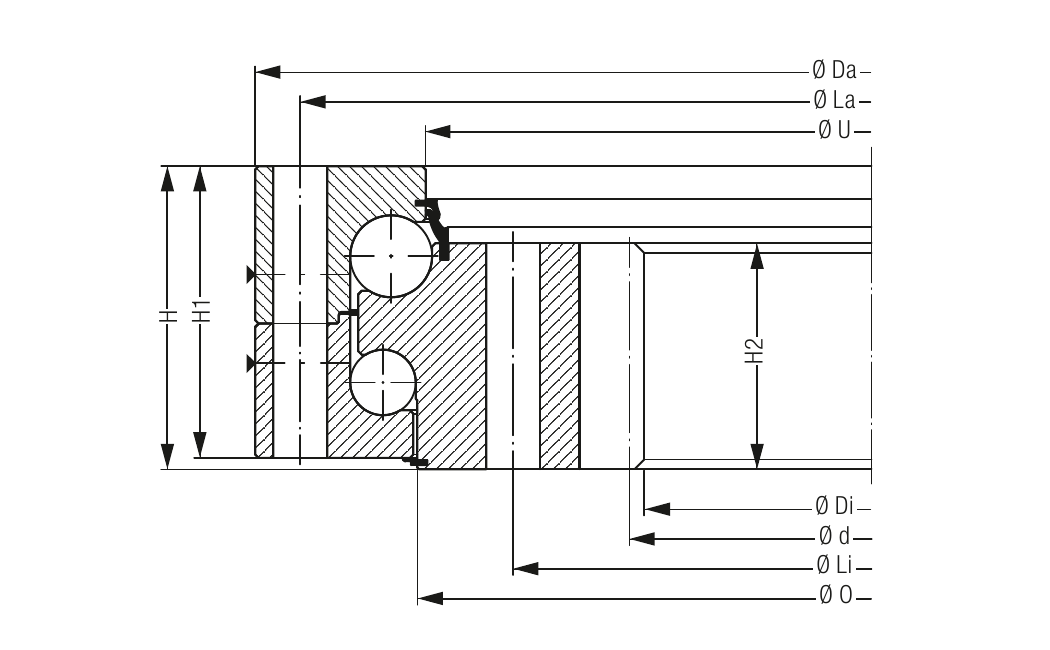 PRIUS BEARINGS KUD02950 2D section drawing