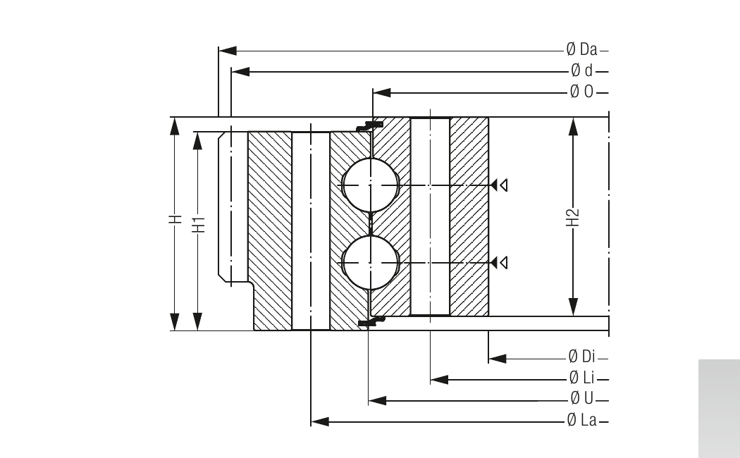 PRIUS BEARINGS KUD01747 2D section drawing