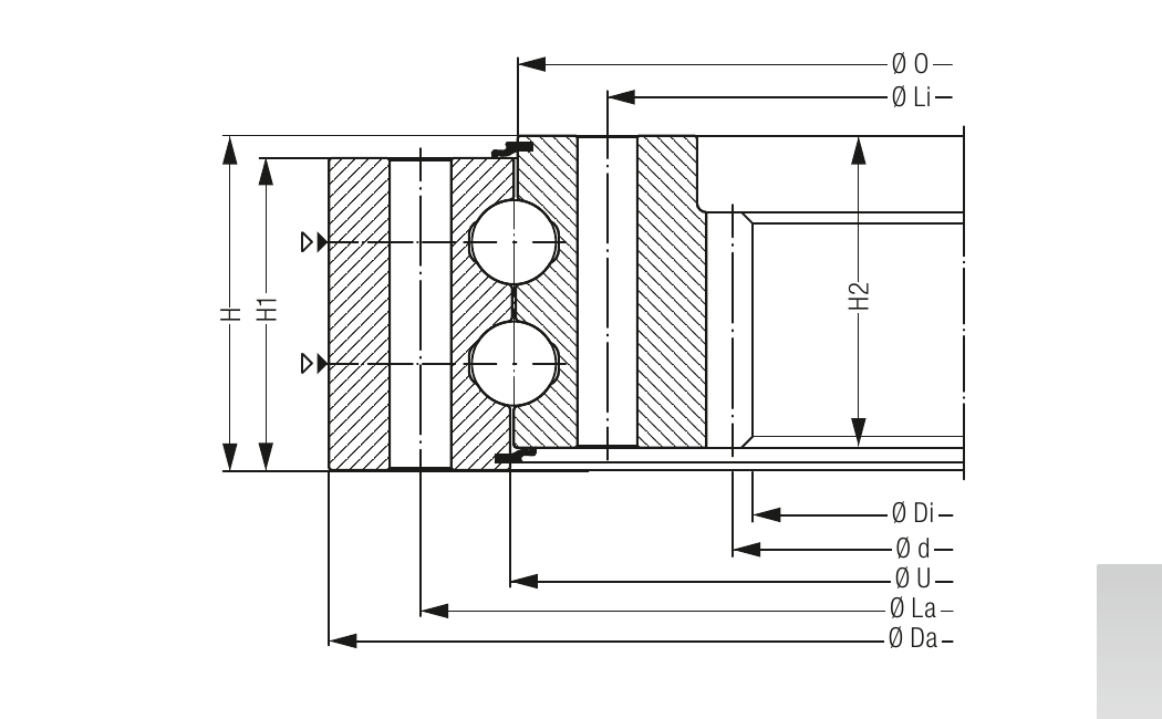 PRIUS BEARINGS KUD02206 2D section drawing