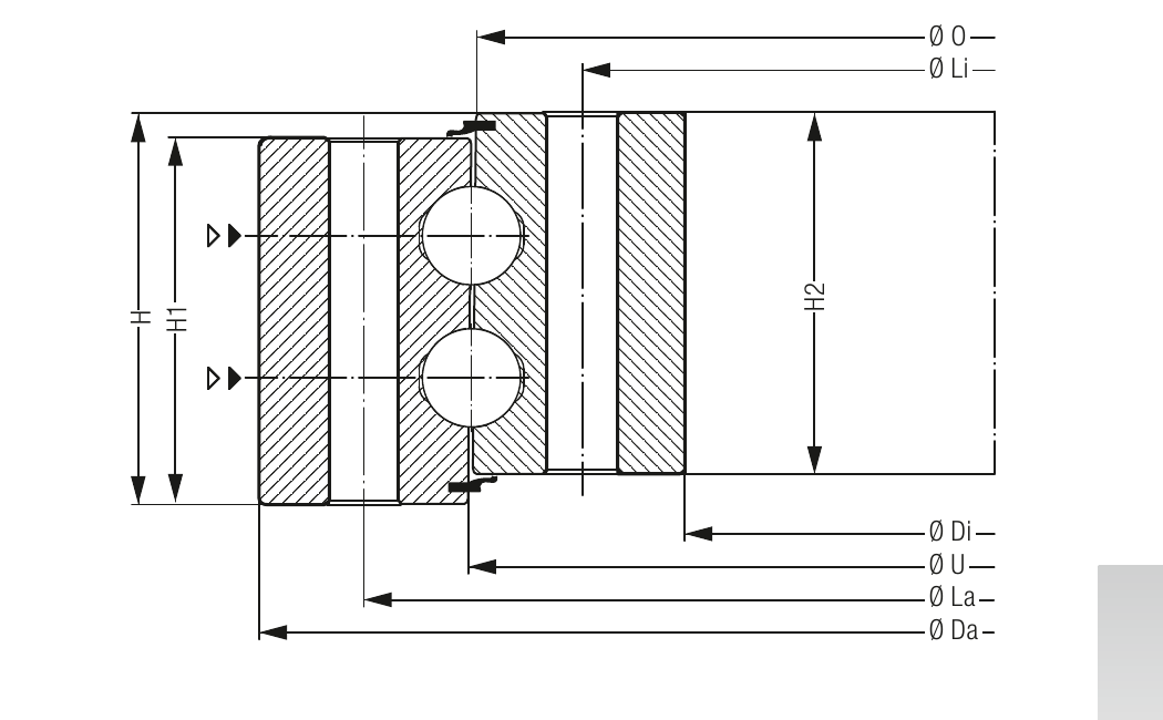 PRIUS BEARINGS KUD01947 2D section drawing