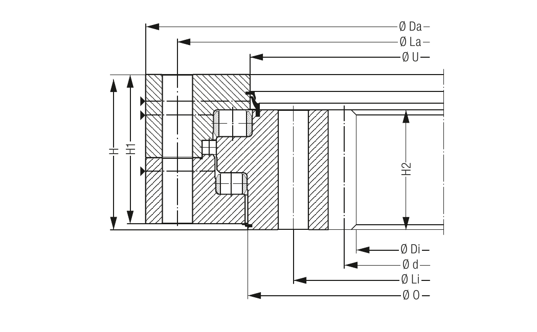 PRIUS BEARINGS ROD02500 2D section drawing