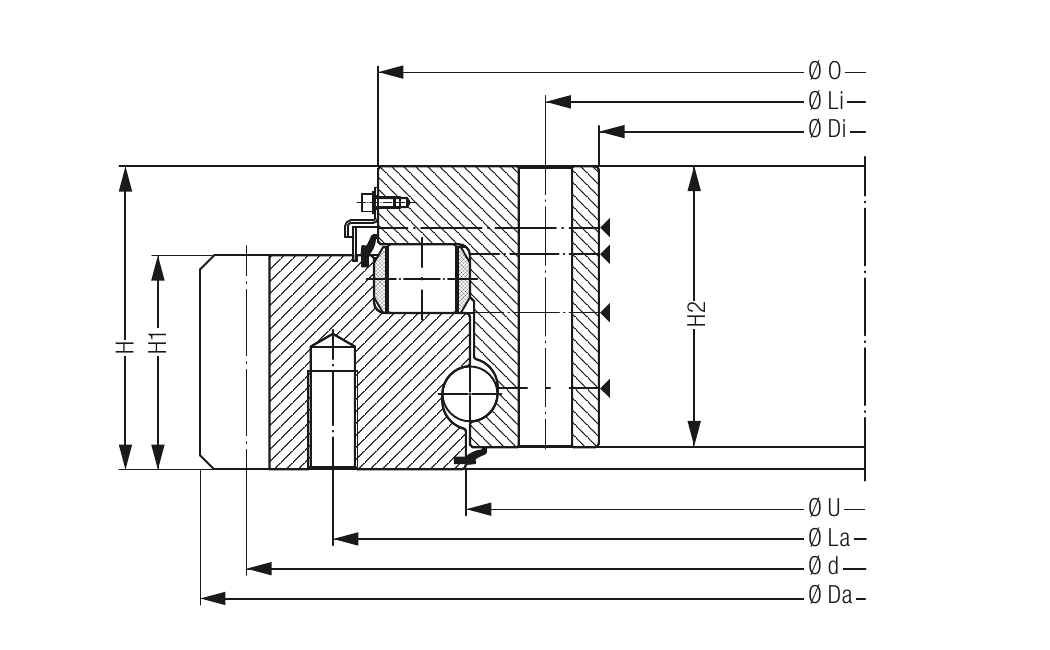 PRIUS BEARINGS RKD04000 2D section drawing