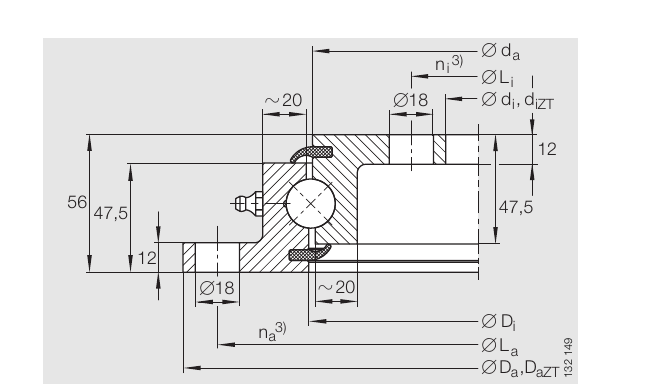 PRIUS BEARINGS VLU 20 0844 2D section drawing