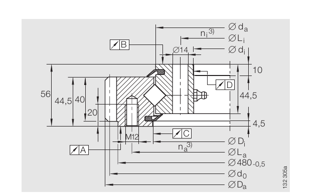 PRIUS BEARINGS XSA 14 0744 N 2D section drawing