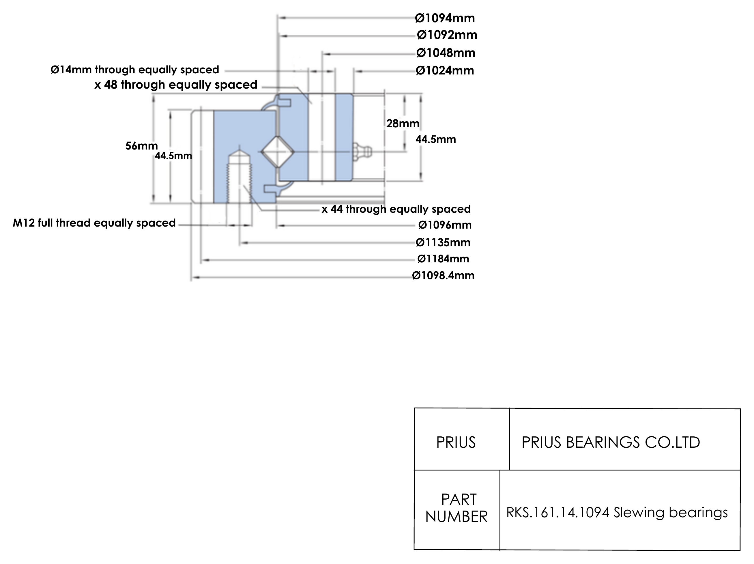 SKF RKS.161.14.1094 2D dimensional drawing PRIUS BEARINGS RKS.161.14.1094 2D dimensional drawing